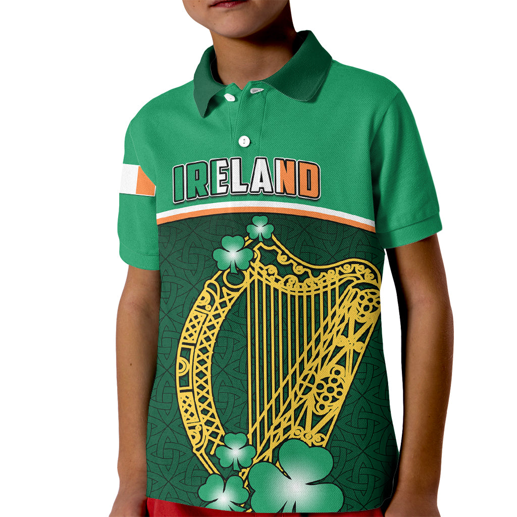 Ireland Kid Polo Shirt Irish Shamrock Harp Mix Celtic Pattern - Wonder Print Shop