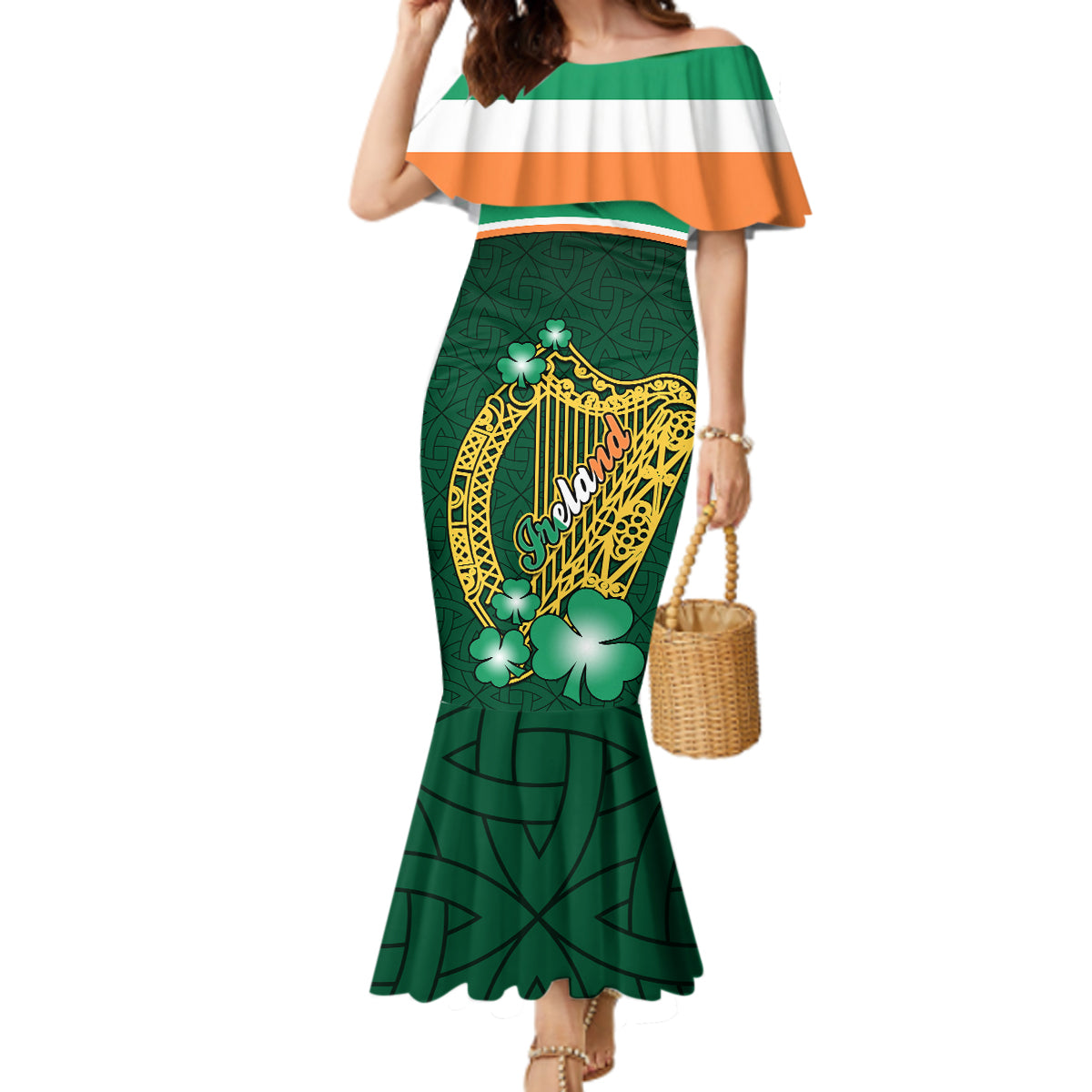 Ireland Mermaid Dress Irish Shamrock Harp Mix Celtic Pattern - Wonder Print Shop