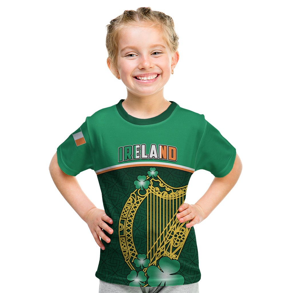 Personalised Ireland Kid T Shirt Irish Shamrock Harp Mix Celtic Pattern - Wonder Print Shop