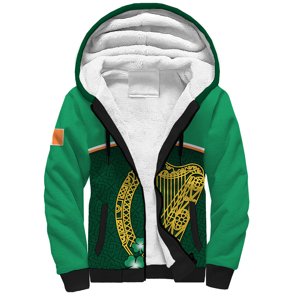 Personalised Ireland Sherpa Hoodie Irish Shamrock Harp Mix Celtic Pattern - Wonder Print Shop