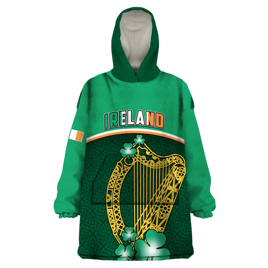 Personalised Ireland Wearable Blanket Hoodie Irish Shamrock Harp Mix Celtic Pattern - Wonder Print Shop