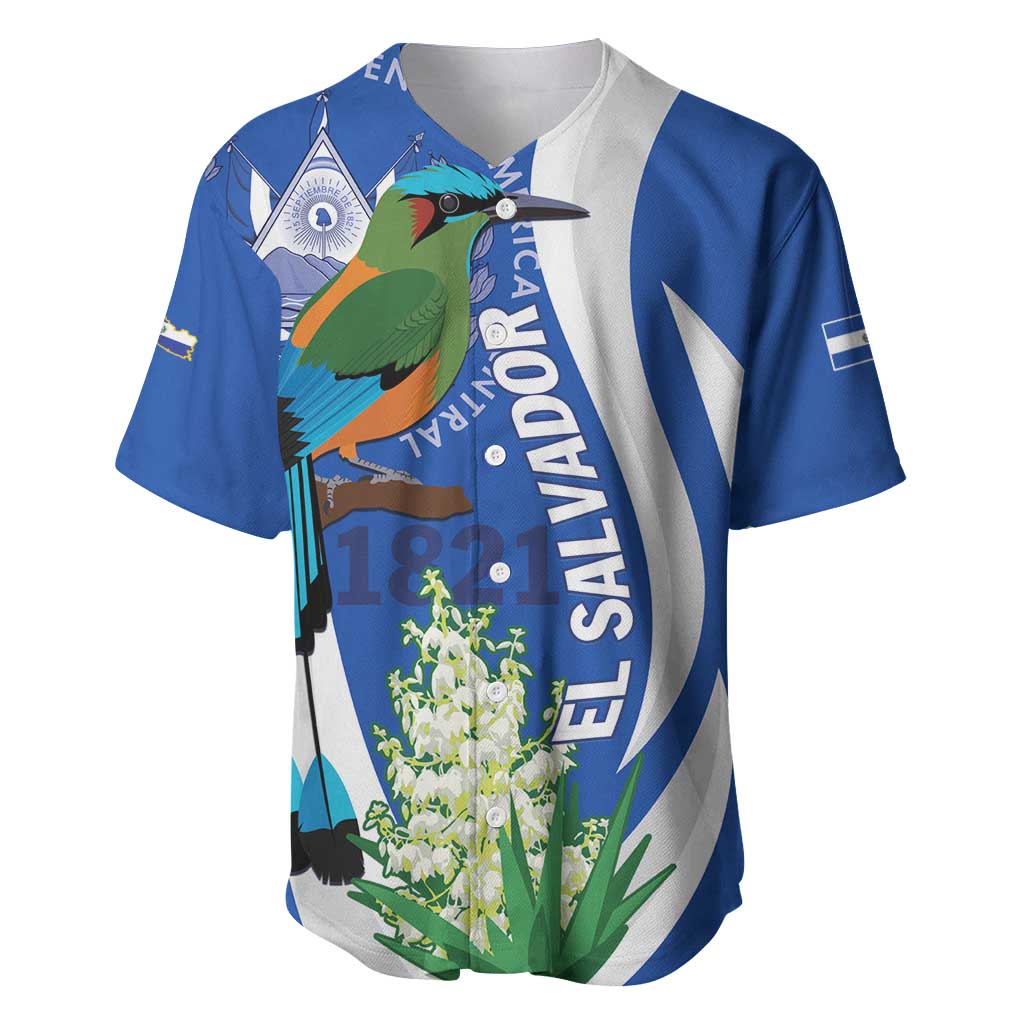 El Salvador Independence Day Baseball Jersey Flor De Izote With Turquoise Browed Motmot - Wonder Print Shop