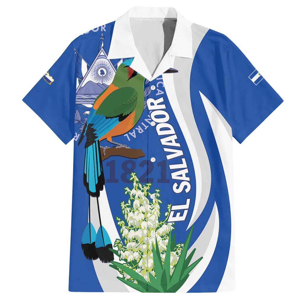 El Salvador Independence Day Hawaiian Shirt Flor De Izote With Turquoise Browed Motmot - Wonder Print Shop