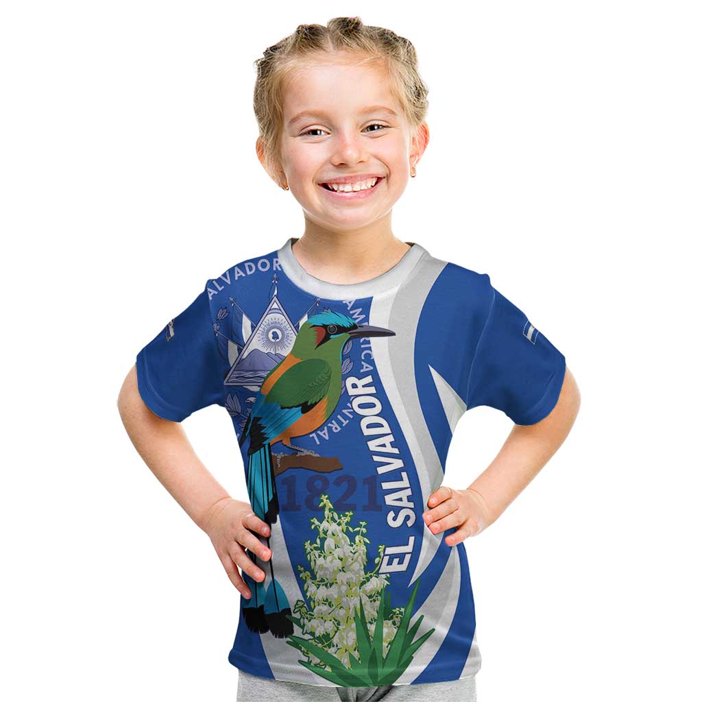 El Salvador Independence Day Kid T Shirt Flor De Izote With Turquoise Browed Motmot - Wonder Print Shop