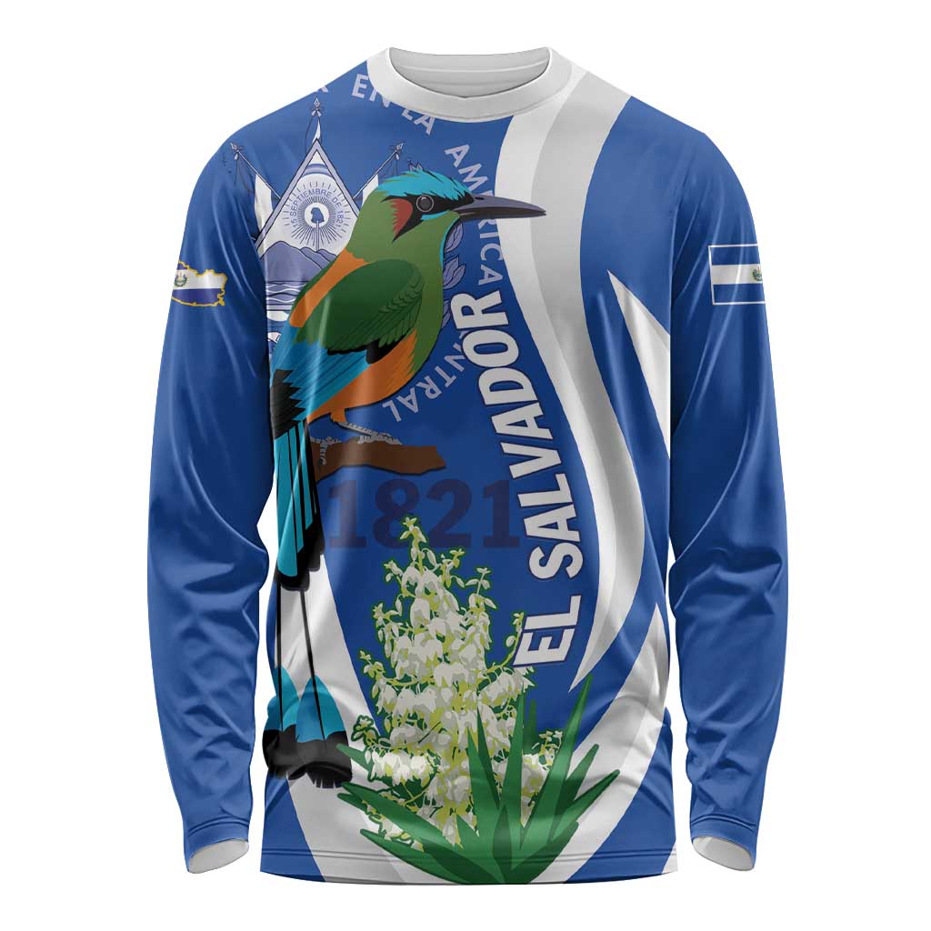 El Salvador Independence Day Long Sleeve Shirt Flor De Izote With Turquoise Browed Motmot - Wonder Print Shop