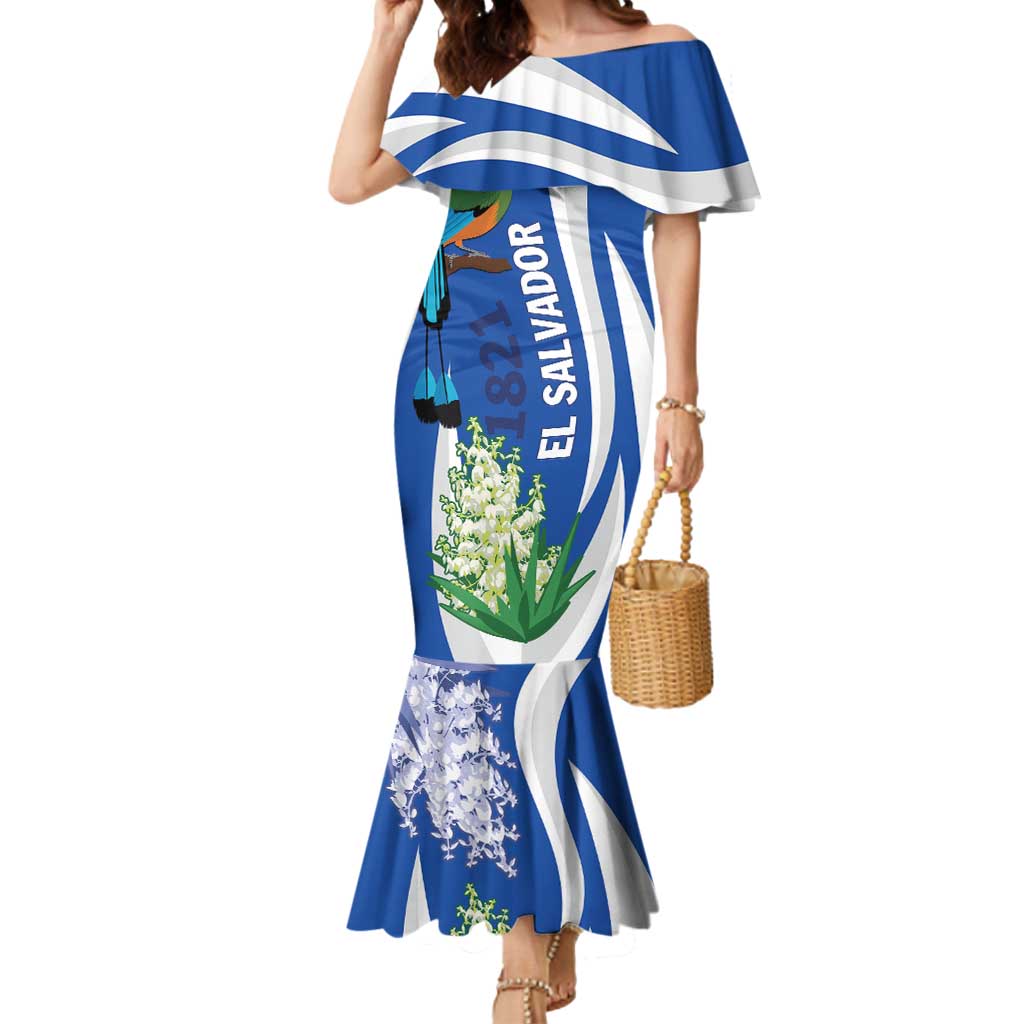 El Salvador Independence Day Mermaid Dress Flor De Izote With Turquoise Browed Motmot - Wonder Print Shop