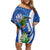 El Salvador Independence Day Off Shoulder Short Dress Flor De Izote With Turquoise Browed Motmot - Wonder Print Shop