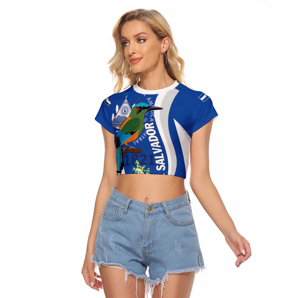 El Salvador Independence Day Raglan Cropped T Shirt Flor De Izote With Turquoise Browed Motmot - Wonder Print Shop