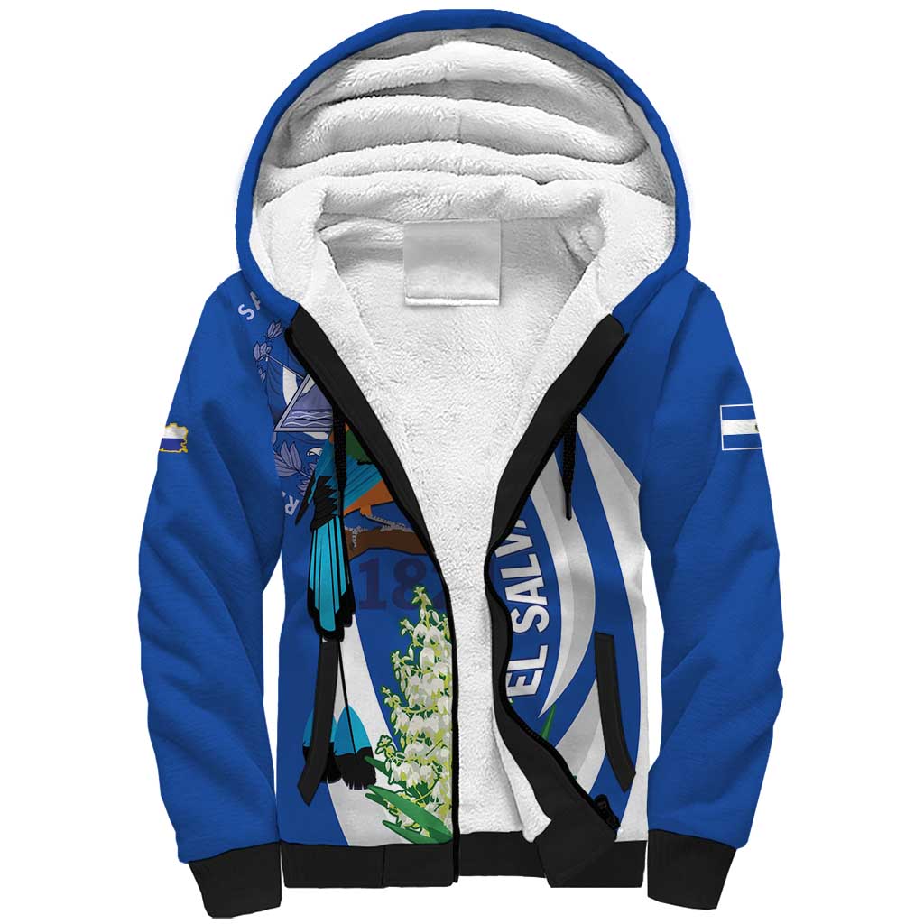 El Salvador Independence Day Sherpa Hoodie Flor De Izote With Turquoise Browed Motmot - Wonder Print Shop