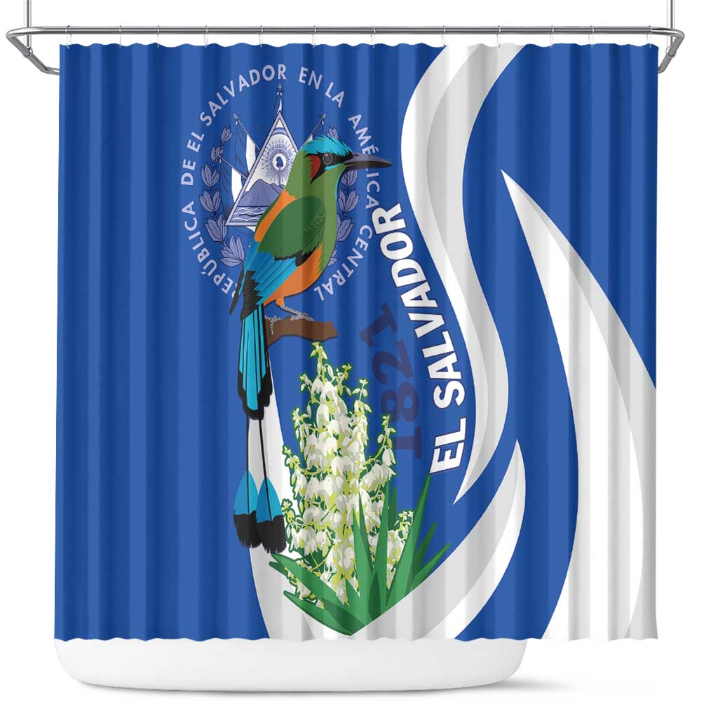 El Salvador Independence Day Shower Curtain Flor De Izote With Turquoise Browed Motmot