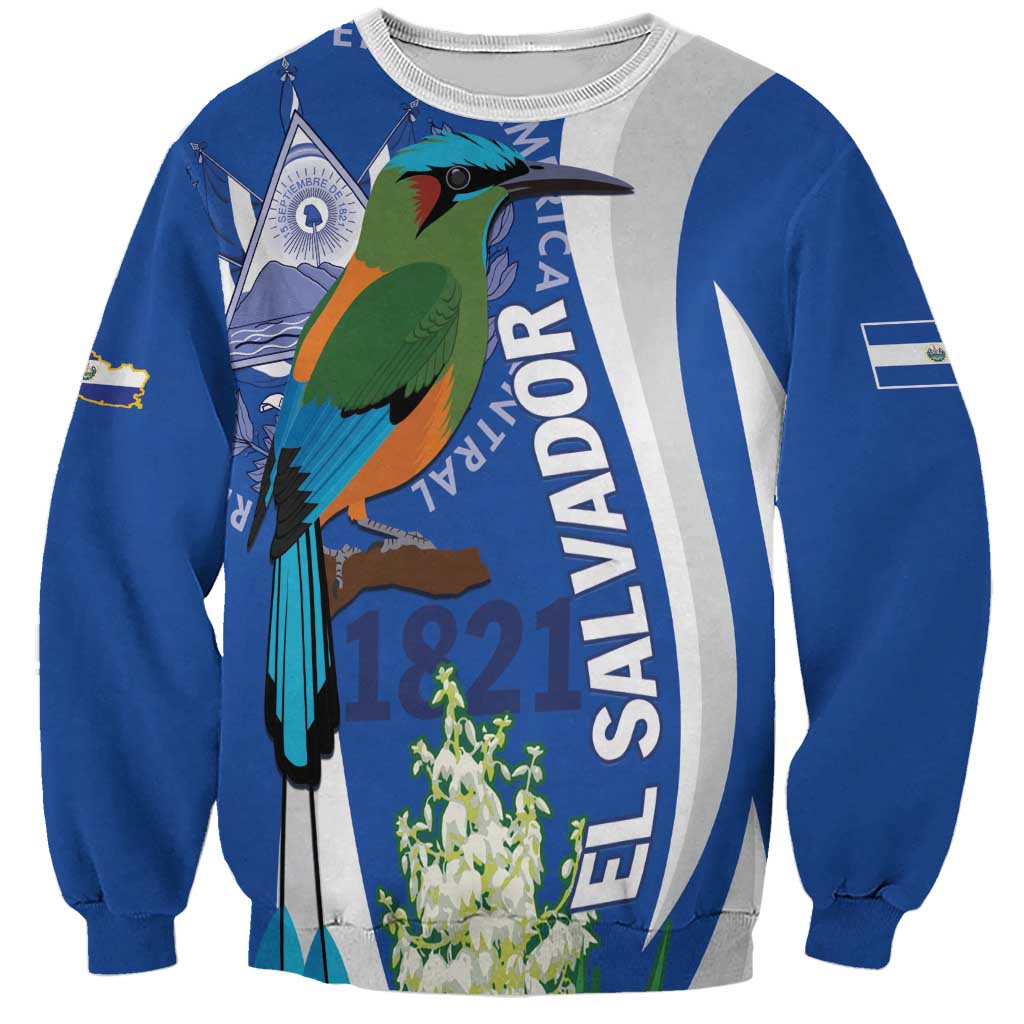 El Salvador Independence Day Sweatshirt Flor De Izote With Turquoise Browed Motmot - Wonder Print Shop