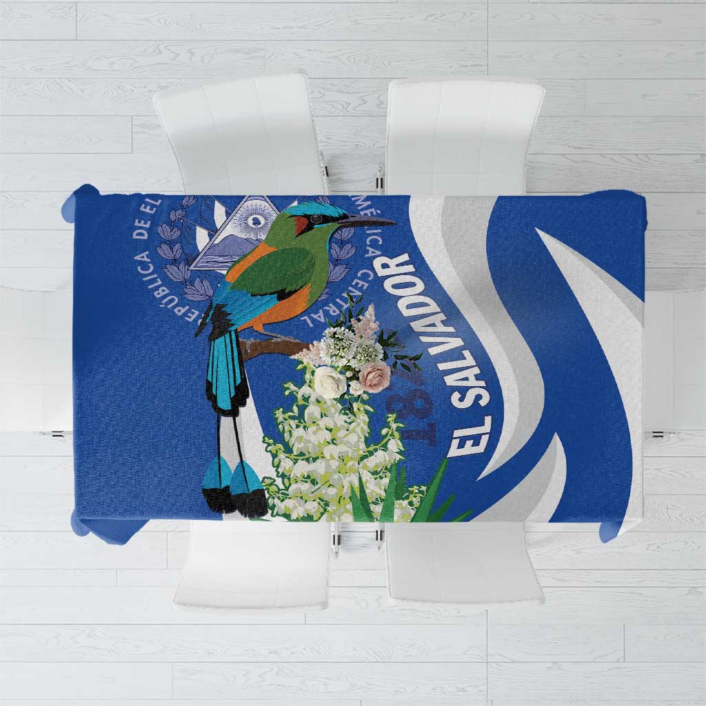 Blue tablecloth with colorful bird and floral print center design