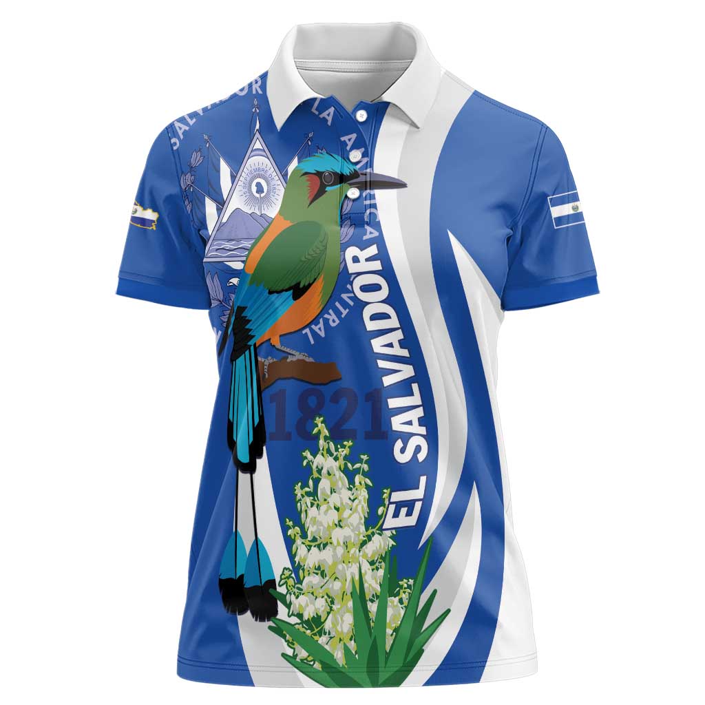 El Salvador Independence Day Women Polo Shirt Flor De Izote With Turquoise Browed Motmot - Wonder Print Shop