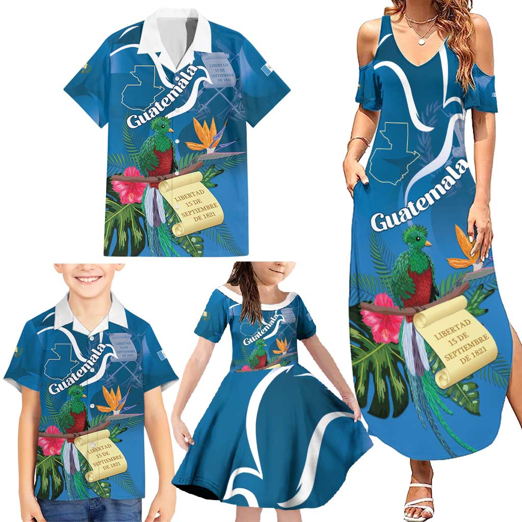 Guatemala Independence Day Family Matching Summer Maxi Dress and Hawaiian Shirt Quetzal Tropical Flower - Wonder Print Shop