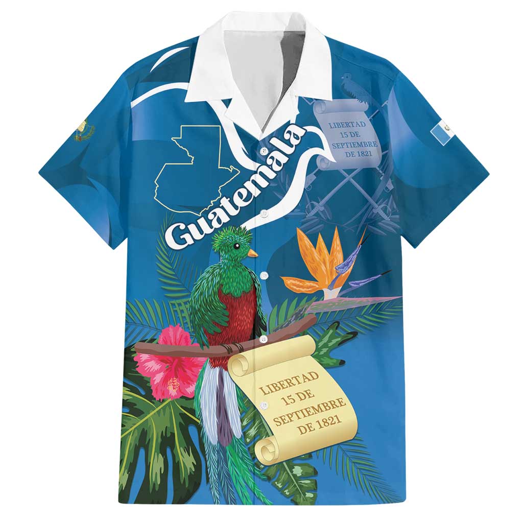 Guatemala Independence Day Hawaiian Shirt Quetzal Tropical Flower - Wonder Print Shop