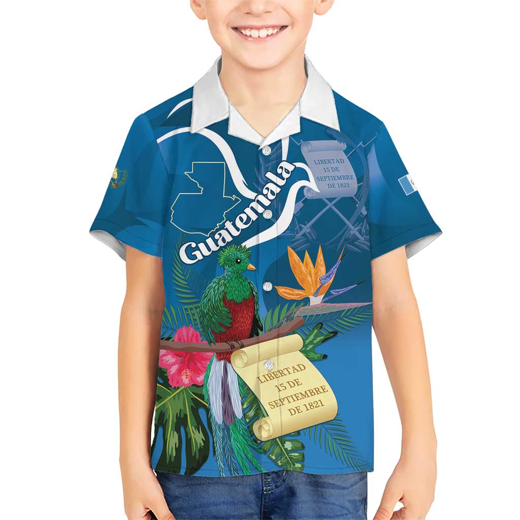 Guatemala Independence Day Kid Hawaiian Shirt Quetzal Tropical Flower - Wonder Print Shop