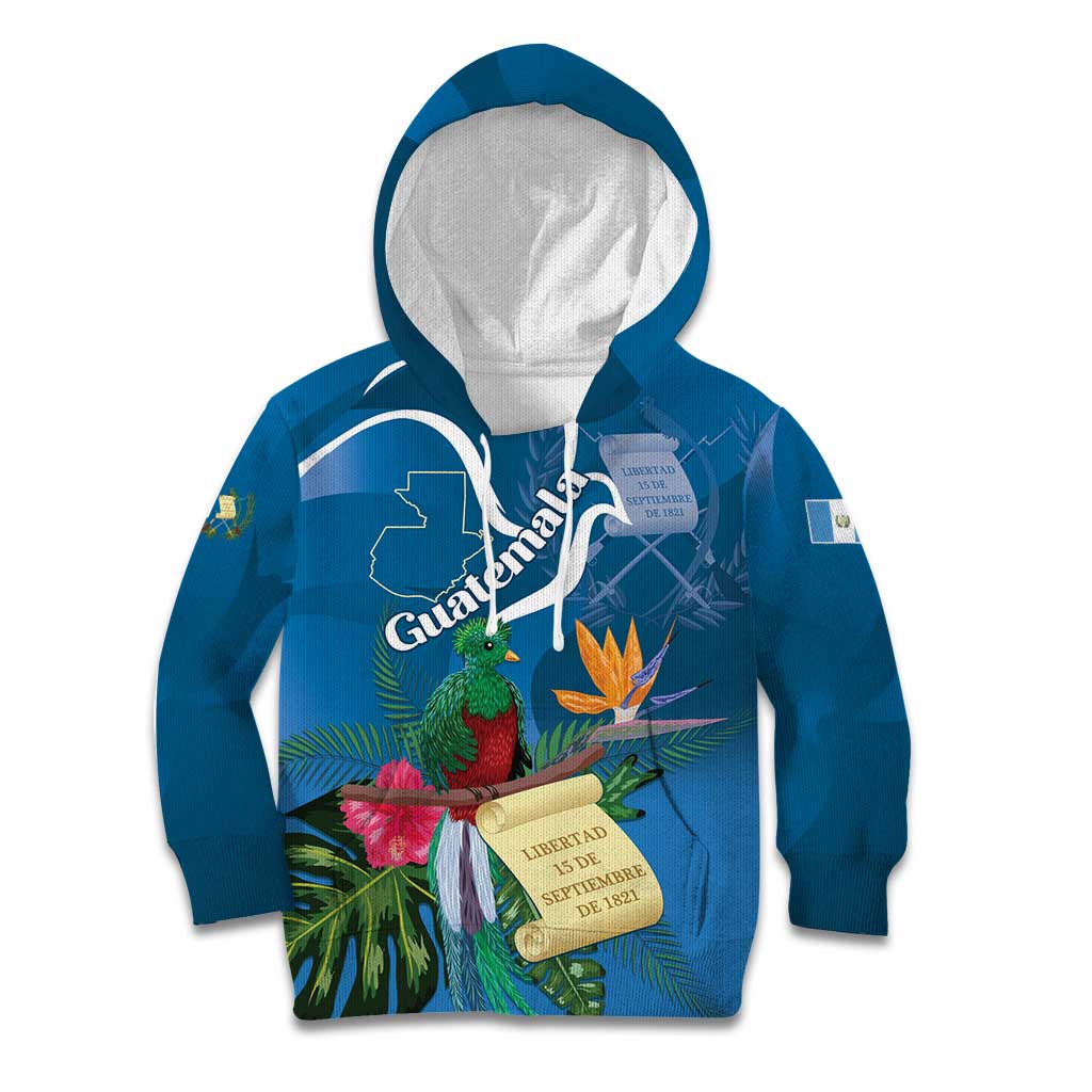 Guatemala Independence Day Kid Hoodie Quetzal Tropical Flower - Wonder Print Shop