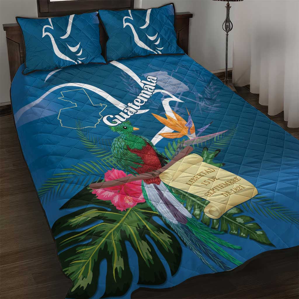 Guatemala Independence Day Quilt Bed Set Quetzal Tropical Flower - Wonder Print Shop