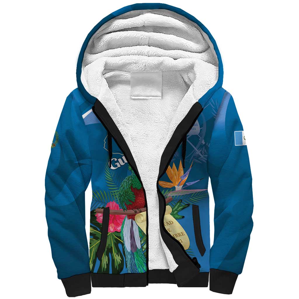 Guatemala Independence Day Sherpa Hoodie Quetzal Tropical Flower - Wonder Print Shop