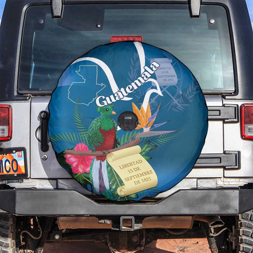 Guatemala Independence Day Spare Tire Cover Quetzal Tropical Flower - Wonder Print Shop