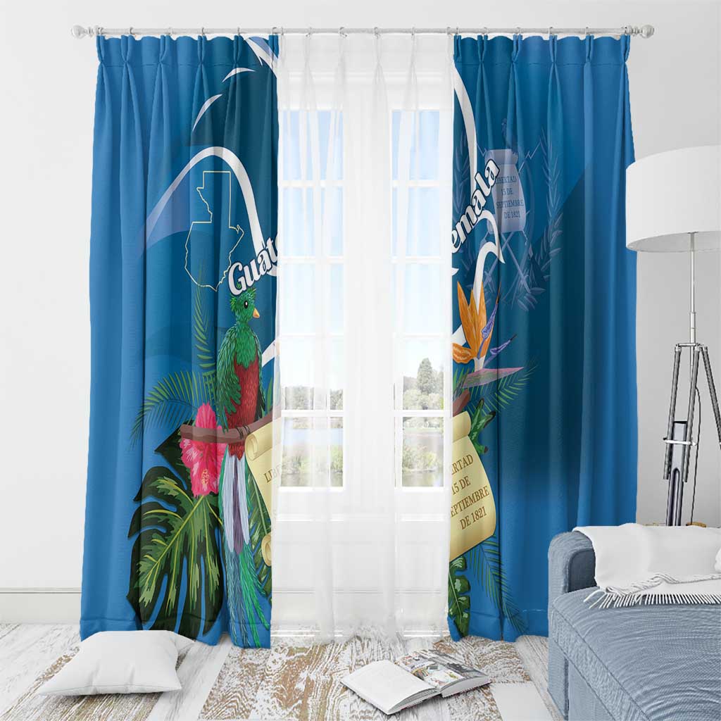 Blue curtain pair with quetzal and floral tropical print; top uses visible hanging hooks
