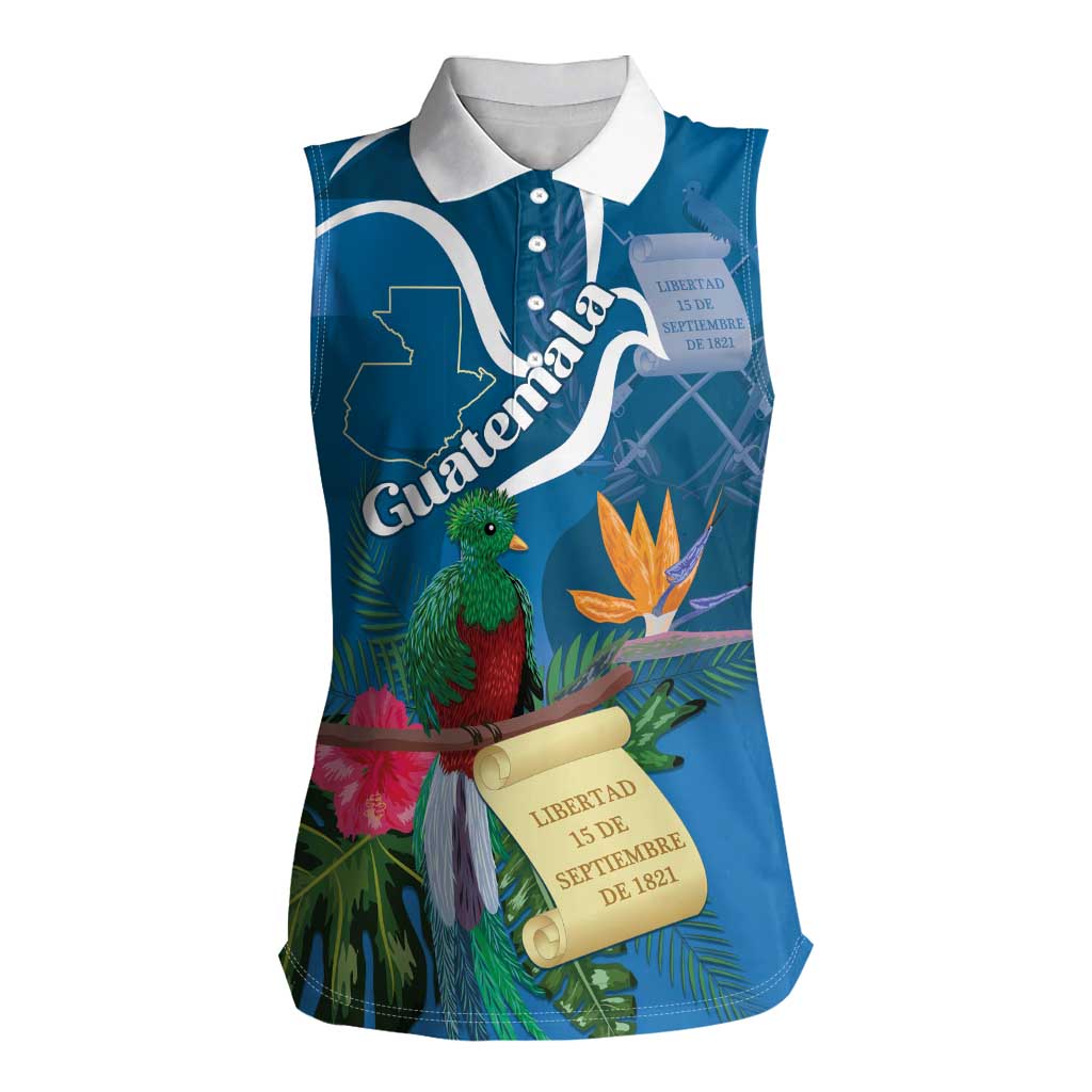 Guatemala Independence Day Women Sleeveless Polo Shirt Quetzal Tropical Flower - Wonder Print Shop