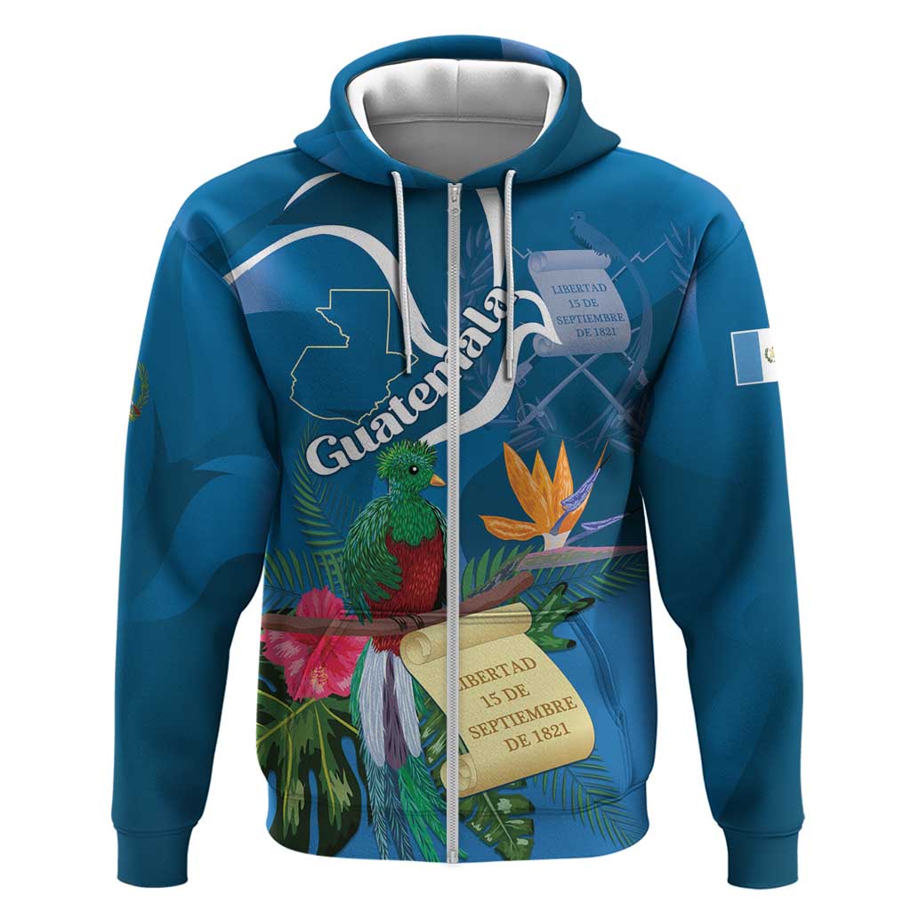 Guatemala Independence Day Zip Hoodie Quetzal Tropical Flower - Wonder Print Shop