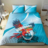 Sky blue duvet with Honduras crest and scarlet macaw print plus two coordinating pillowcases