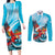 Honduras Independence Day Couples Matching Long Sleeve Bodycon Dress and Long Sleeve Button Shirt Scarlet Macaw Sky Blue - Wonder Print Shop