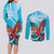 Honduras Independence Day Couples Matching Long Sleeve Bodycon Dress and Long Sleeve Button Shirt Scarlet Macaw Sky Blue - Wonder Print Shop