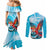 Honduras Independence Day Couples Matching Mermaid Dress and Long Sleeve Button Shirt Scarlet Macaw Sky Blue