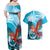 Honduras Independence Day Couples Matching Off Shoulder Maxi Dress and Hawaiian Shirt Scarlet Macaw Sky Blue - Wonder Print Shop