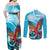 Honduras Independence Day Couples Matching Off Shoulder Maxi Dress and Long Sleeve Button Shirt Scarlet Macaw Sky Blue - Wonder Print Shop