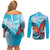 Honduras Independence Day Couples Matching Off Shoulder Short Dress and Long Sleeve Button Shirt Scarlet Macaw Sky Blue - Wonder Print Shop