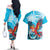 Honduras Independence Day Couples Matching Off The Shoulder Long Sleeve Dress and Hawaiian Shirt Scarlet Macaw Sky Blue - Wonder Print Shop