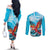 Honduras Independence Day Couples Matching Off The Shoulder Long Sleeve Dress and Long Sleeve Button Shirt Scarlet Macaw Sky Blue