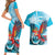 Honduras Independence Day Couples Matching Short Sleeve Bodycon Dress and Hawaiian Shirt Scarlet Macaw Sky Blue - Wonder Print Shop