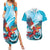 Honduras Independence Day Couples Matching Summer Maxi Dress and Hawaiian Shirt Scarlet Macaw Sky Blue - Wonder Print Shop