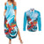 Honduras Independence Day Couples Matching Summer Maxi Dress and Long Sleeve Button Shirt Scarlet Macaw Sky Blue - Wonder Print Shop