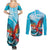 Honduras Independence Day Couples Matching Summer Maxi Dress and Long Sleeve Button Shirt Scarlet Macaw Sky Blue - Wonder Print Shop