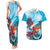 Honduras Independence Day Couples Matching Tank Maxi Dress and Hawaiian Shirt Scarlet Macaw Sky Blue - Wonder Print Shop