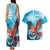 Honduras Independence Day Couples Matching Tank Maxi Dress and Hawaiian Shirt Scarlet Macaw Sky Blue - Wonder Print Shop