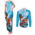 Honduras Independence Day Couples Matching Tank Maxi Dress and Long Sleeve Button Shirt Scarlet Macaw Sky Blue - Wonder Print Shop