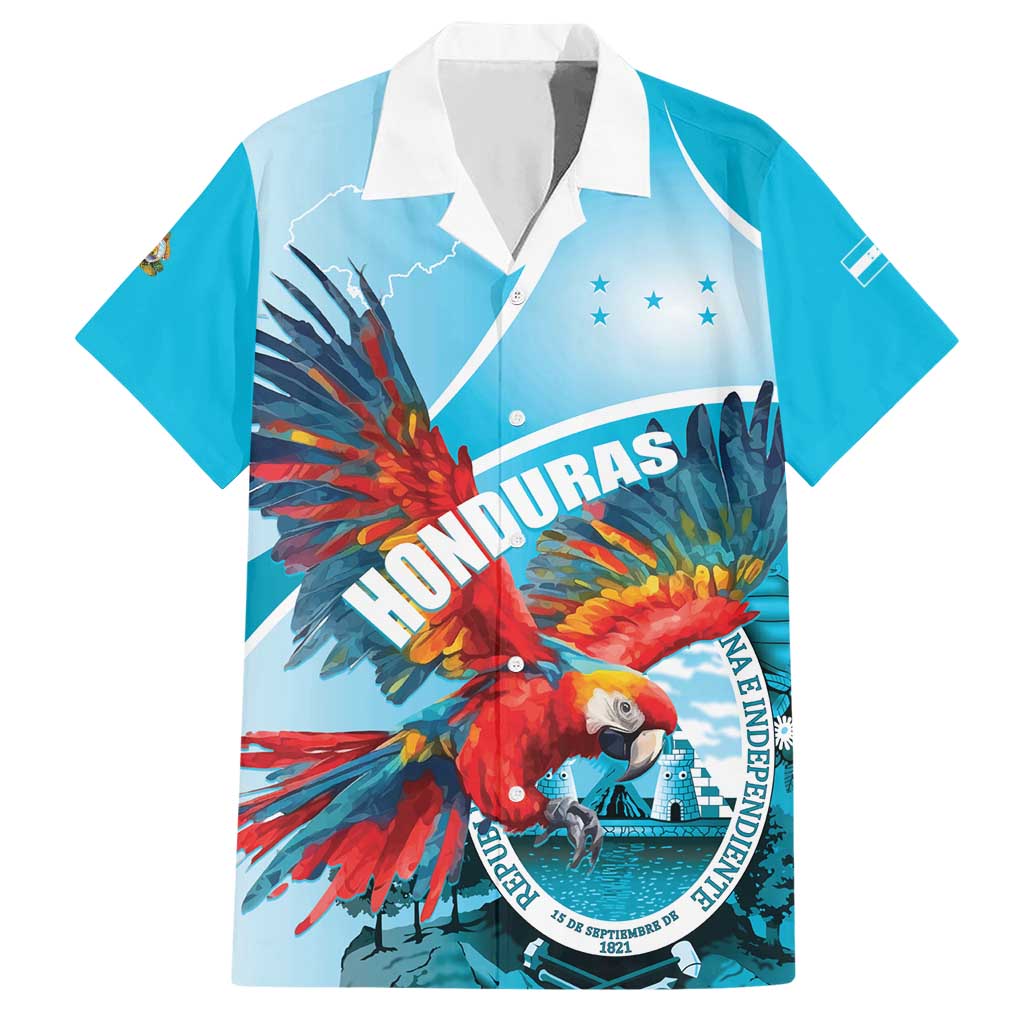 Honduras Independence Day Hawaiian Shirt Scarlet Macaw Sky Blue - Wonder Print Shop