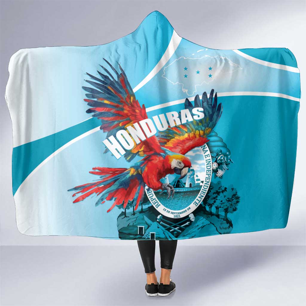 Honduras Independence Day Hooded Blanket Scarlet Macaw Sky Blue