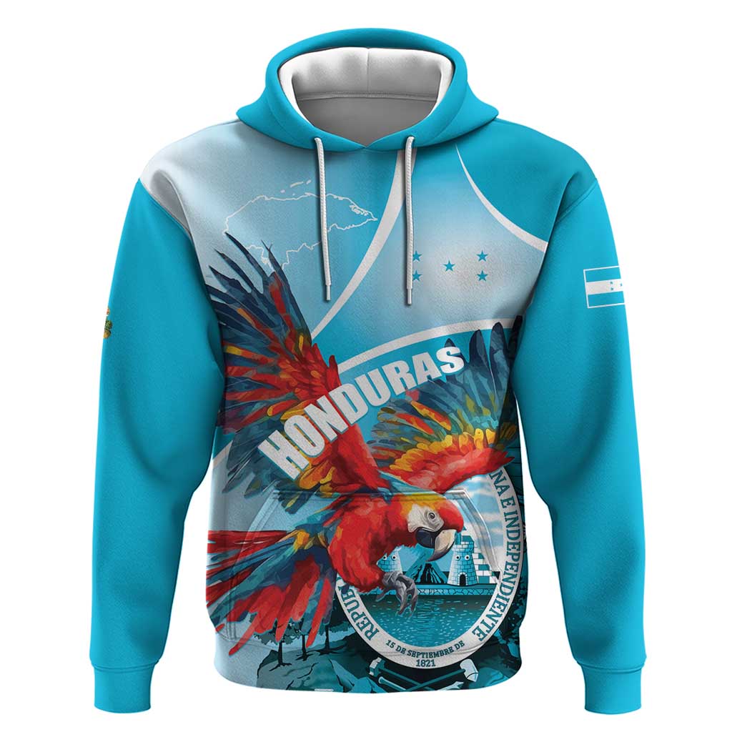 Honduras Independence Day Hoodie Scarlet Macaw Sky Blue - Wonder Print Shop