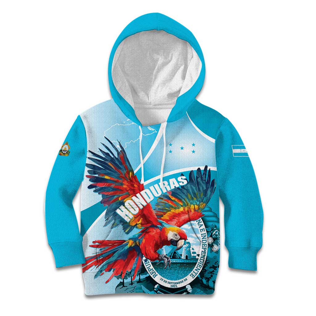 Honduras Independence Day Kid Hoodie Scarlet Macaw Sky Blue - Wonder Print Shop