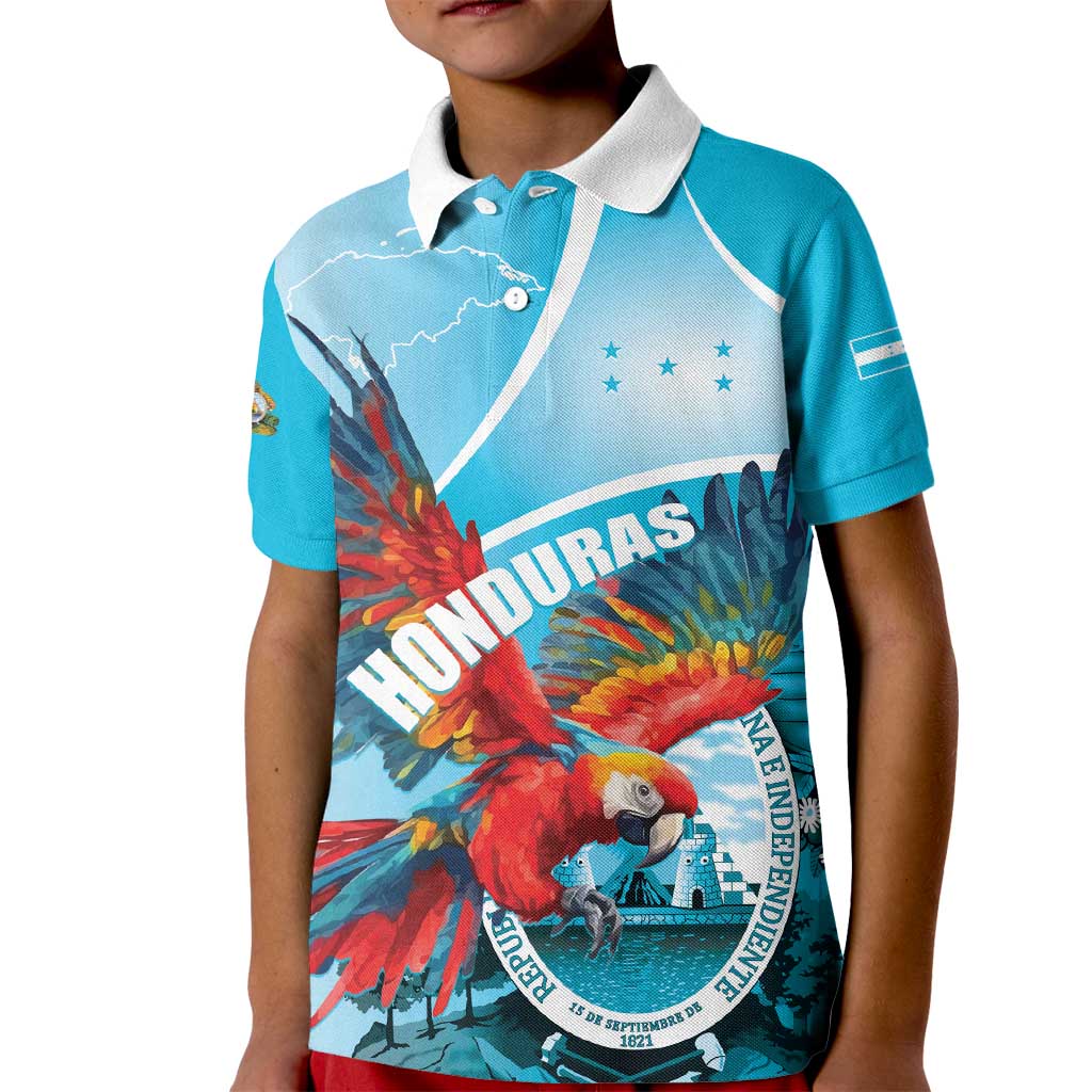 Honduras Independence Day Kid Polo Shirt Scarlet Macaw Sky Blue - Wonder Print Shop