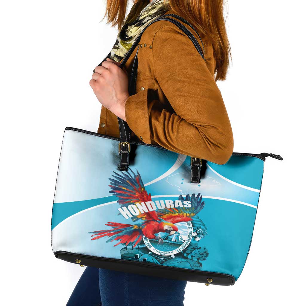 Honduras Independence Day Leather Tote Bag Scarlet Macaw Sky Blue - Wonder Print Shop