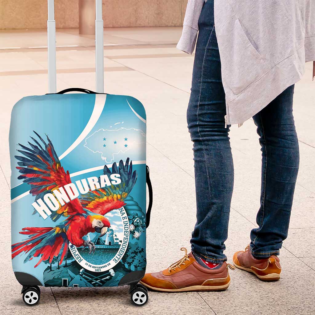 Honduras Independence Day Luggage Cover Scarlet Macaw Sky Blue - Wonder Print Shop